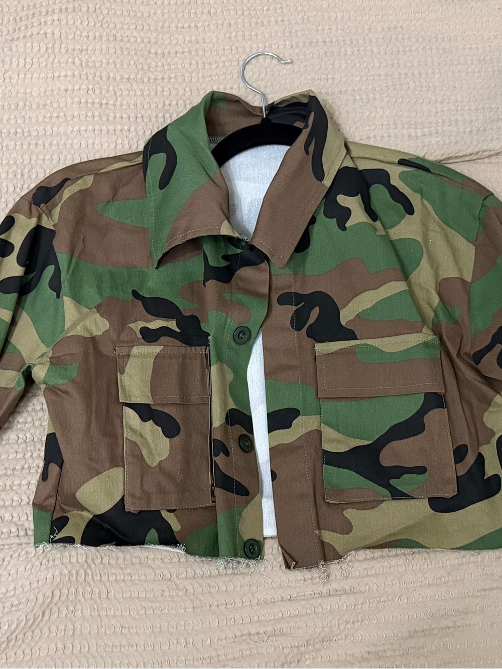 Cropped Woodland Camo Jacket - Green/Brown/Black